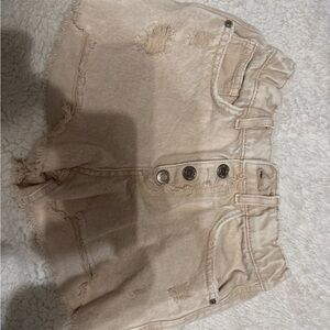 Beige Distressed High-Waisted Shorts